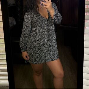 Black and white floral mini long sleeve mini dress